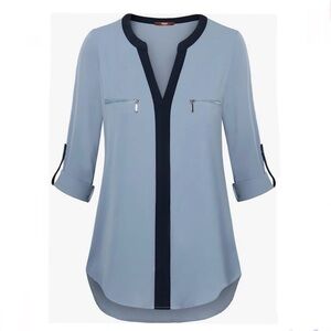 Chic Blue Faux Collar Blouse